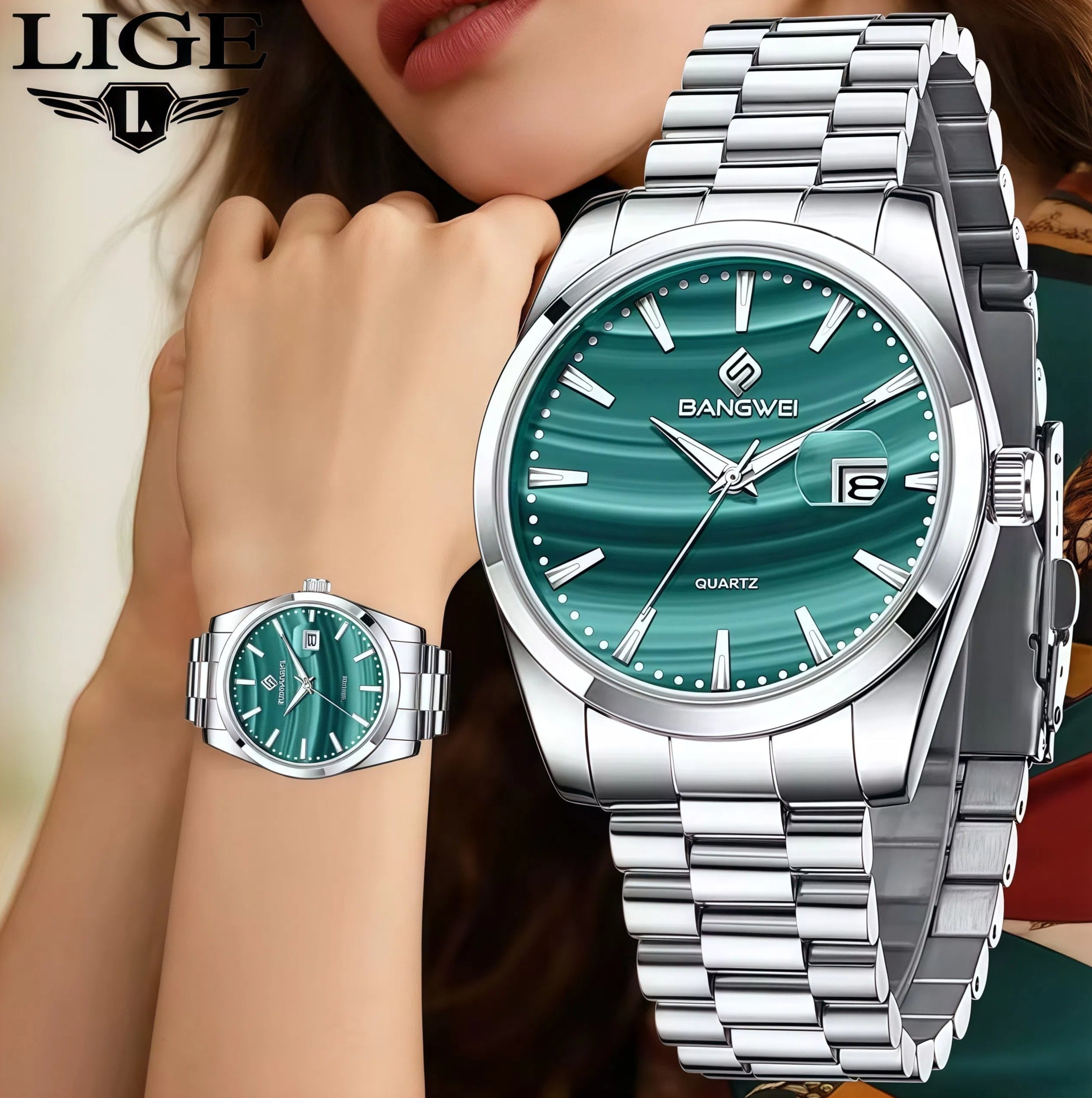 Bangwei Luxury Women’s Waterproof Quartz Watch – Luminous Stainless Steel